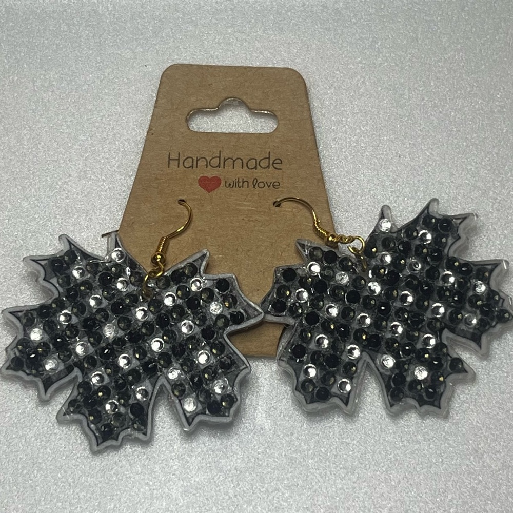 Homemade fall rhinestone leaf earrings